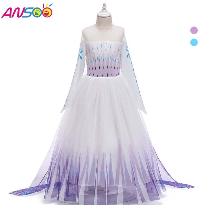 Ansoo Snow Queen 2 Cosplay Girls Dress Summer Casual Mesh Princess Dress Prompare Performance Comsume 4-12 лет детские платья Elsa