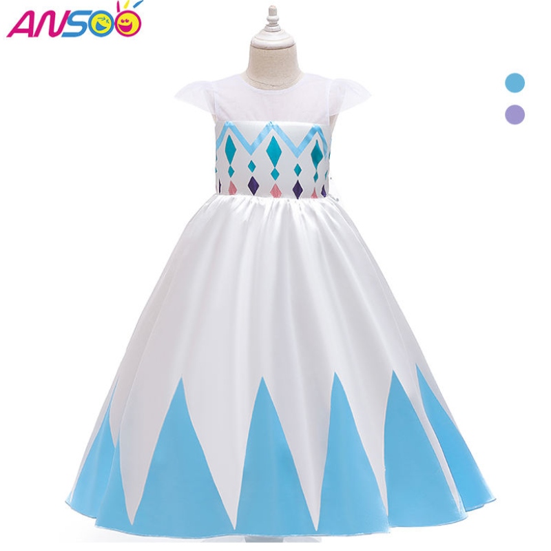 Ansoo New Wholesale Price Cartoon Elsa White Princess for Girls Dress Costumes для девочек на Хэллоуин