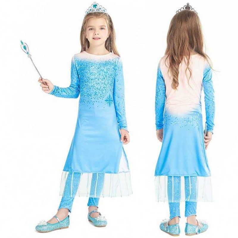 Princess Fancy Little Girls Long Dress Prants 2pcs платье Elsa Play Cosplay с аксессуарами HCGD-021