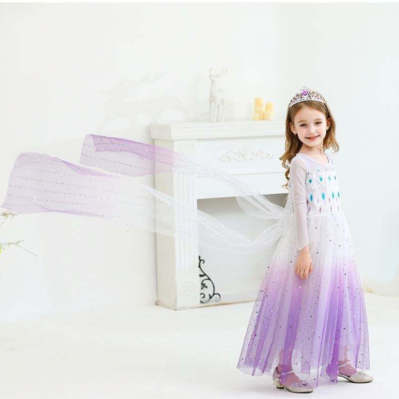 Новая девушка принцесса Эльза платье детское летнее платье для девочек фиолетовая эльза платье для детей 2-10 лет