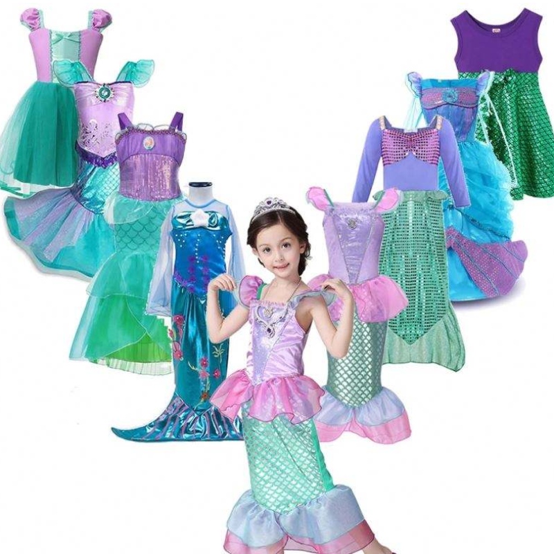 Девушки маленькая русалка Ариэль платье костюмы косплей для детей, девочка, русалка, наборы, детская одежда на Хэллоуин