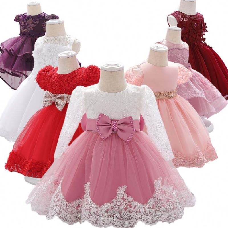3-24-месячная кружевная с длинным рукавом детская одежда Первый день рождения милое платье для цветочниц