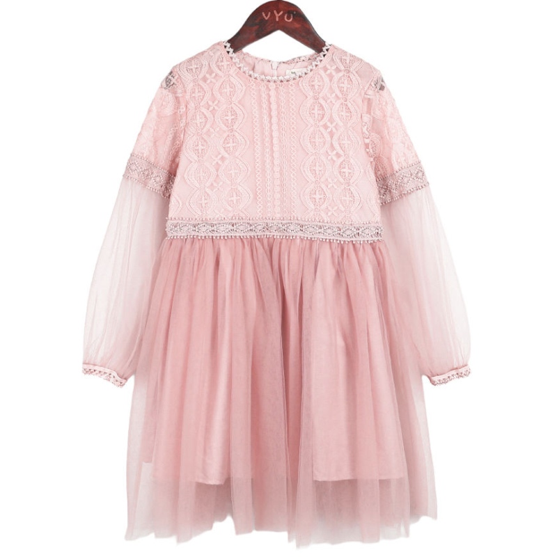 Маленькие девочки белое розовое кружевное платье с длинным рукавом цветочные детский