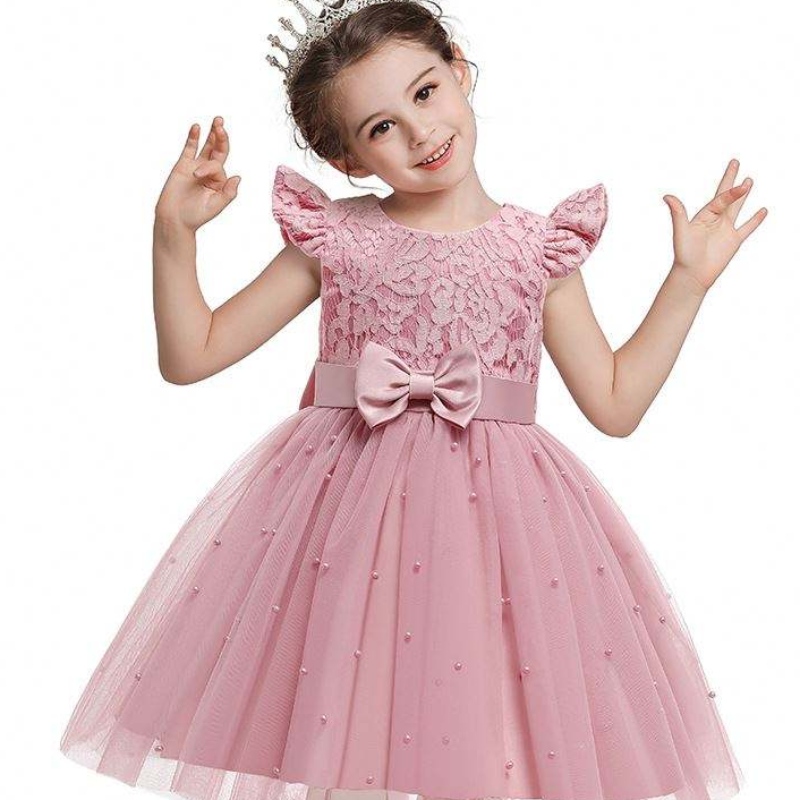 Baige Cross Rands Commer Disploge Dress Оптовая сплошная кружевная кружева Bowknot ~ Платье для вечеринки на день рождения D0761