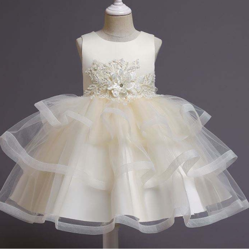 Baige Flower Girl Платье детское платье для вечеринки детское платье принцессы с бисером коленом дни рождения одежда на день рождения