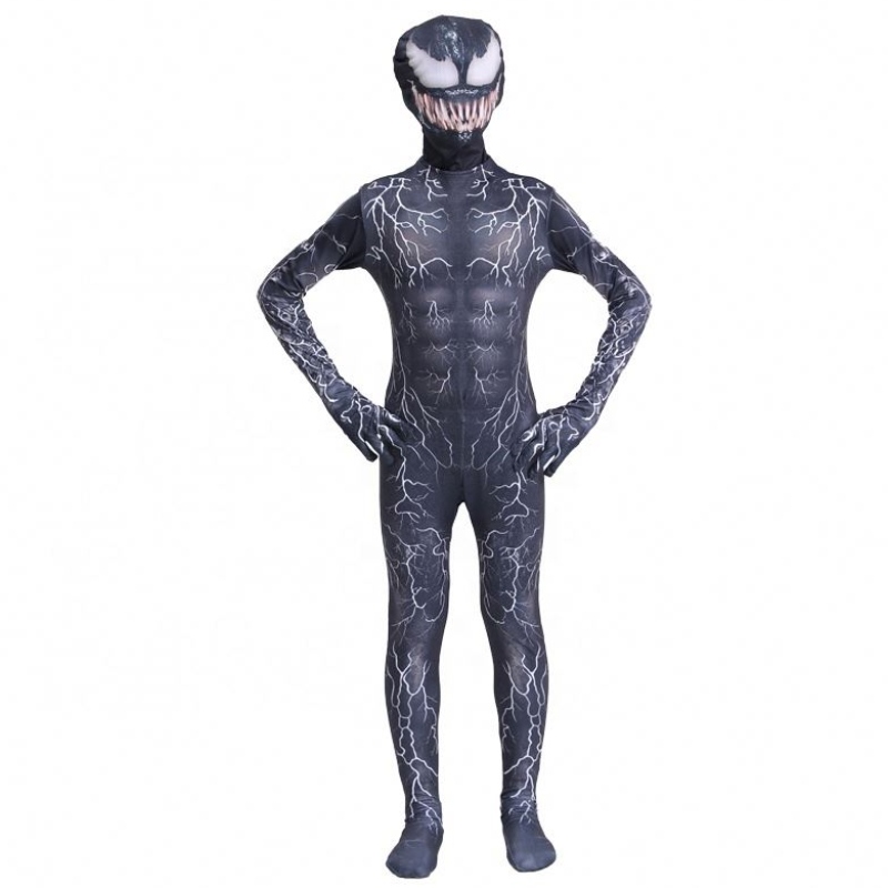 Черная мускул Zentai Bodysuit Superhos Superhero Страшно ужасный комбинезон паук -паук Хэллоуин косплей Симбиот Костюмы для мальчиков для мальчиков