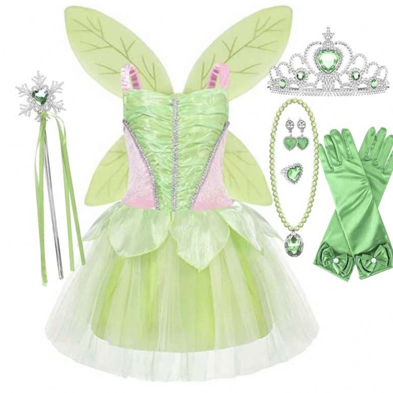 Halloween Cosplay Mabon Girls Party Grecation Green Flower Fairy Tinker Bell Outfit с бабочками крыльями HCTB-005