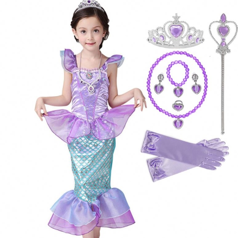 Девушка принцесса маленькая русалка платье детское косплей модный костюм детские карнавальные вечеринка по случаю дня рождения летнее одевание