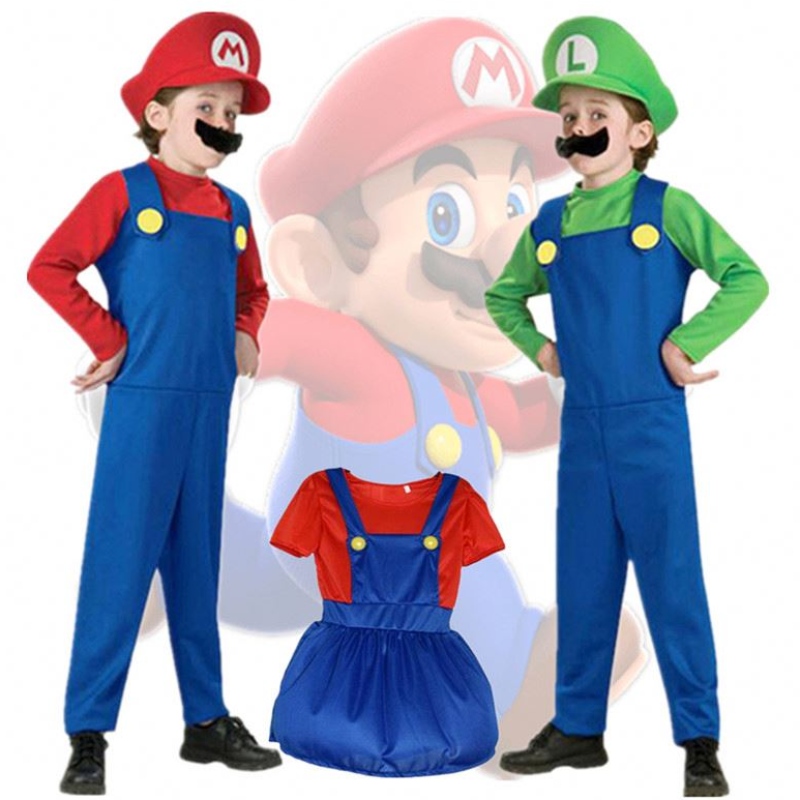 Child Super Mari Bros Cosplay Костюм для костюма мальчика девочка Хэллоуин аниме фэнтезийный комбинезон