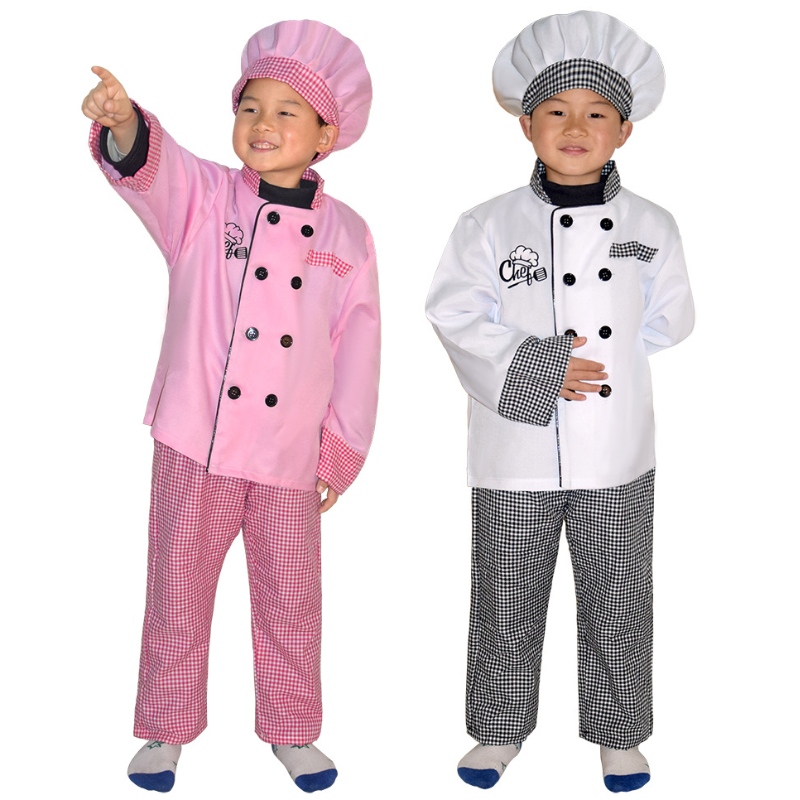 Новый стиль Детский шеф -повар костюм Хэллоуин вечеринка косплей ролевая игра ролевая игра девочка и костюм шеф -повара мальчика